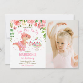 Tea-Rex Tutu Party Dinosaur 3rd Birthday Photo Inbjudningar