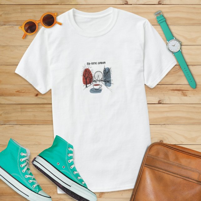 Tea-Riffic London Retro UK Landmark Travel Graphic T Shirt (Skapare uppladdad)