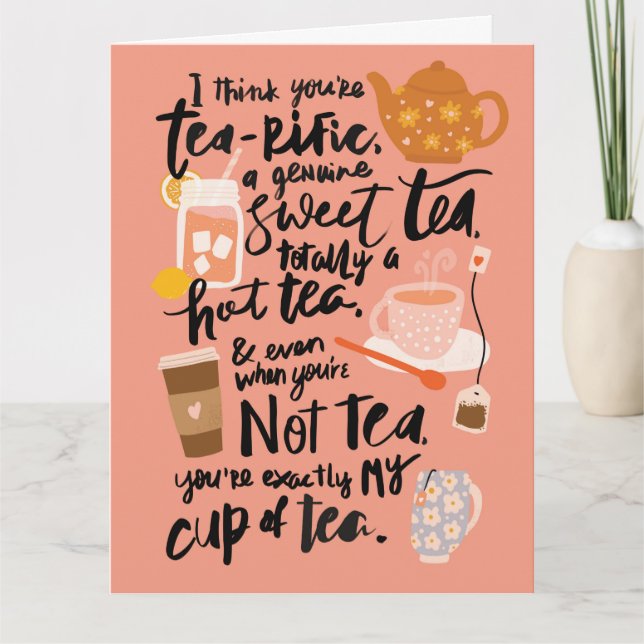 Tea-rika tea Puns Alla hjärtans dag-hälsningskort Kort (Framsida)