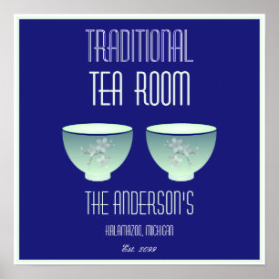 Tea Room Sign Elegant Hand plockade Flowered Tekop Poster