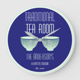 Tea Room Sign Elegant Hand plockade Flowered Tekop Stor Klocka