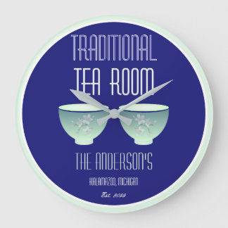 Tea Room Sign Elegant Hand plockade Flowered Tekop Stor Klocka