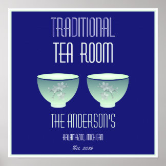 Tea Room skylt Elegant Handritad Blommig Tekoppar