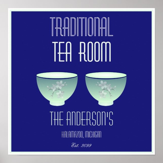 Tea Room skylt Elegant Handritad Blommig Tekoppar (Framsidan)