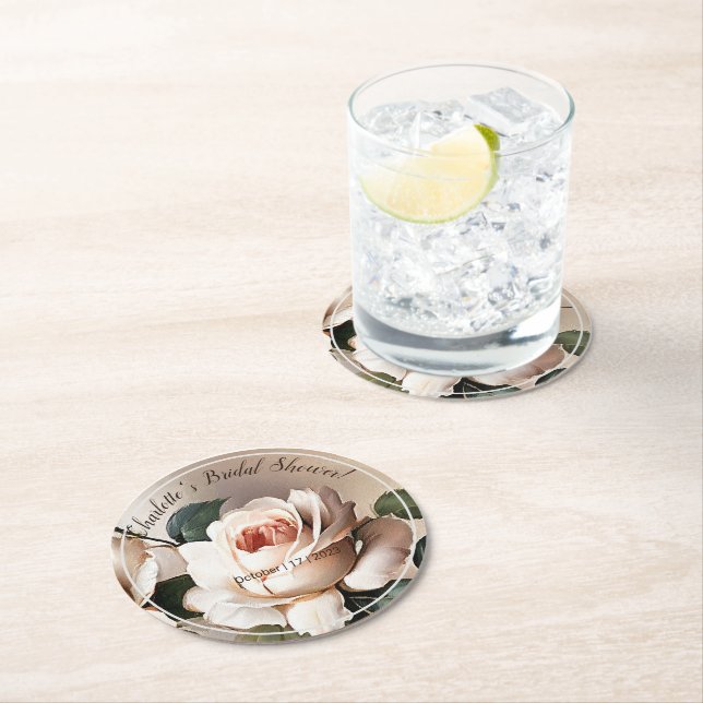 Tea Rose Bröllopsdusch Underlägg Papper Rund (Insitu)