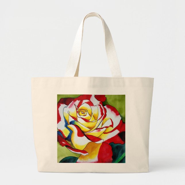 Tea Rose original vattenfärg blommig konst Jumbo Tygkasse (Framsidan)