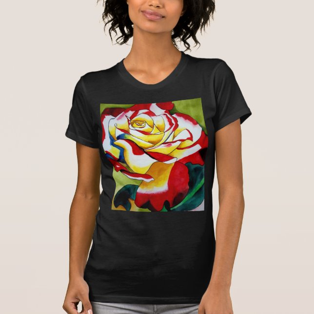 Tea Rose original vattenfärg blommig konst T Shirt (Framsida)