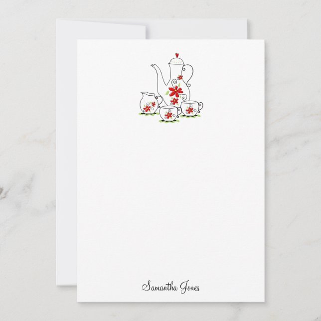 Tea Set Stationery Note-kort, röd Anteckningskort (Framsida)