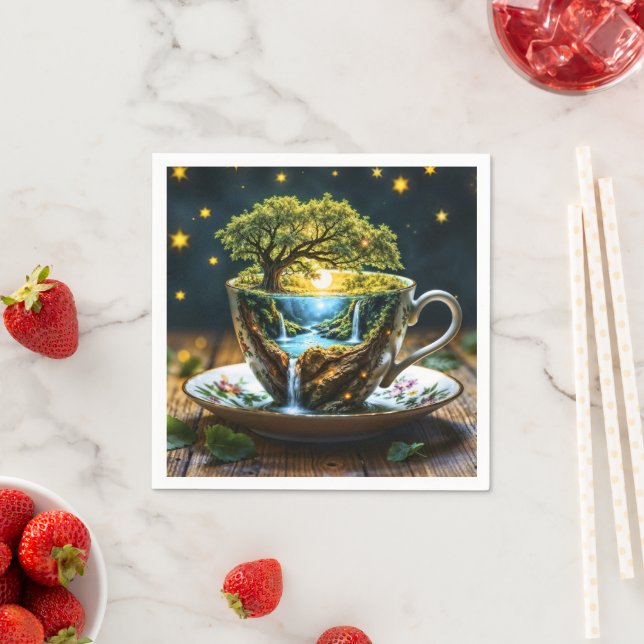 Tea set surreal water fall köksdekkonst pappersservett (Insitu)