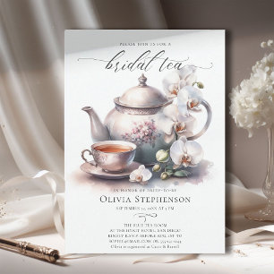 Tea Shower för vit Orchid Elegant Set Möhippa Clas Inbjudningar
