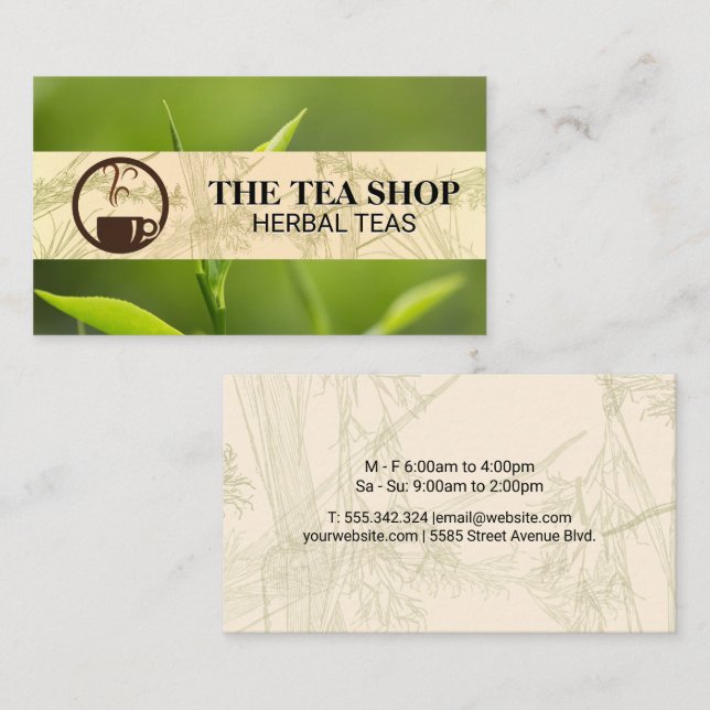 Tea Steaming Logotyp | Tea Lövs Visitkort (Fram/baksida)