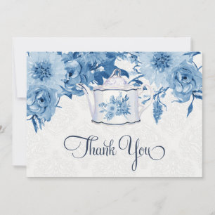 Tea Tackkort Party Navy Blue n White Blommigt Tack Kort