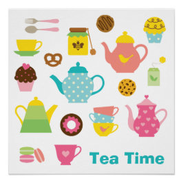 Tea Time Affisch – Söta Pastell Färgade Tekannor & Perfect Poster