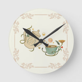 Tea Time Art, grafisk design Rund Klocka