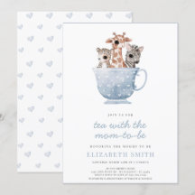 Tea Time Baby djur Blue Boy Baby Shower i Party