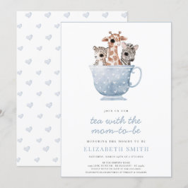 Tea Time Baby djur Blue Boy Baby Shower i Party Inbjudningar