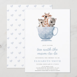 Tea Time Baby djur Blue Boy Baby Shower i Party Inbjudningar