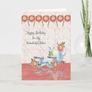 Tea Time Birthday Card för din syster Kort