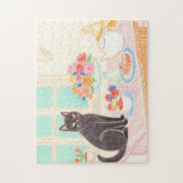 Tea-Time Black Cat Puzzle – Cozy Winter Gift Idea Pussel
