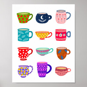 Tea Time Bright Watercolor Kopp Kitchen Wall Decor Poster