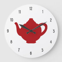 Tea Time Clock, modern röd tekanna