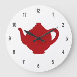 Tea Time Clock, modern röd tekanna Stor Klocka