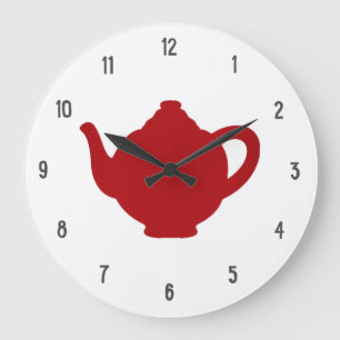 Tea Time Clock, modern röd tekanna Stor Klocka