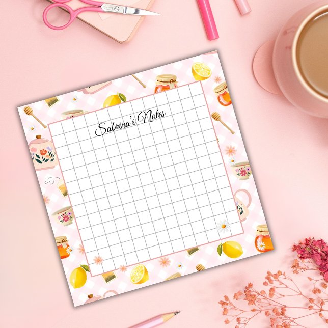 Tea Time Cozy Notes – Grid Lined Sticky Notes Post-it Block (Skapare uppladdad)