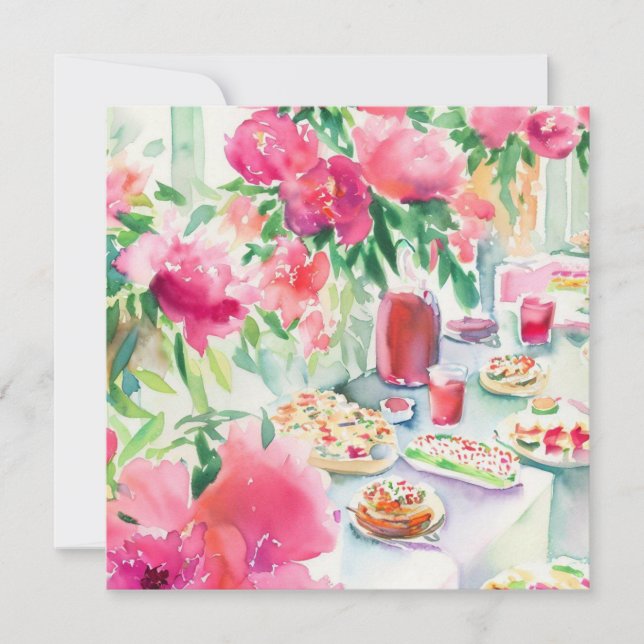 Tea Time Extravaganza: Tea Garden, en babyskor Inbjudningar (Framsida)