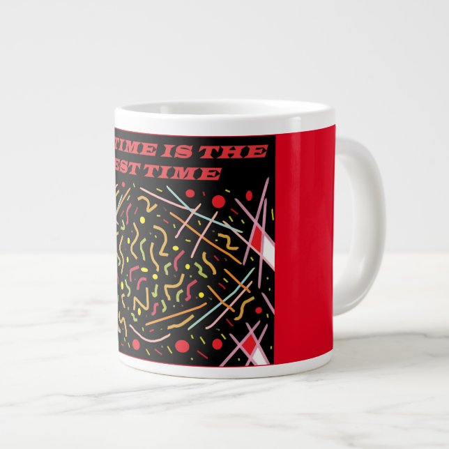 TEA TIME Färg: röd svartvit teckningsdesign Jumbo Mugg (Framsida höger)