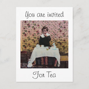 Tea Time for One Vintage Victorian Little Boy Inbjudan Vykort