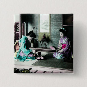 Tea Time för två i gammal Japan vintageGeisha Knapp