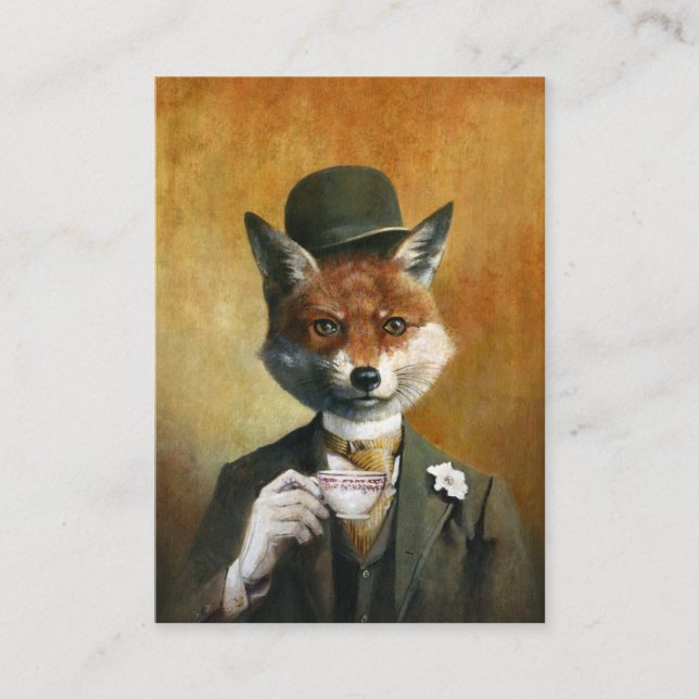 Tea Time Fox ACEO-Affärskortet Visitkort (Framsida)
