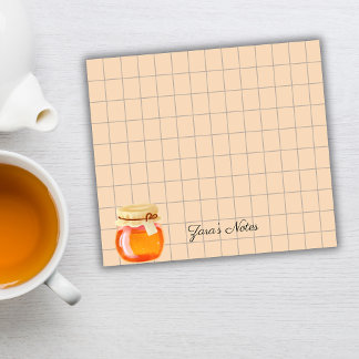 Tea Time Honey Pot Personalized Grid Sticky Notes Post-it Block
