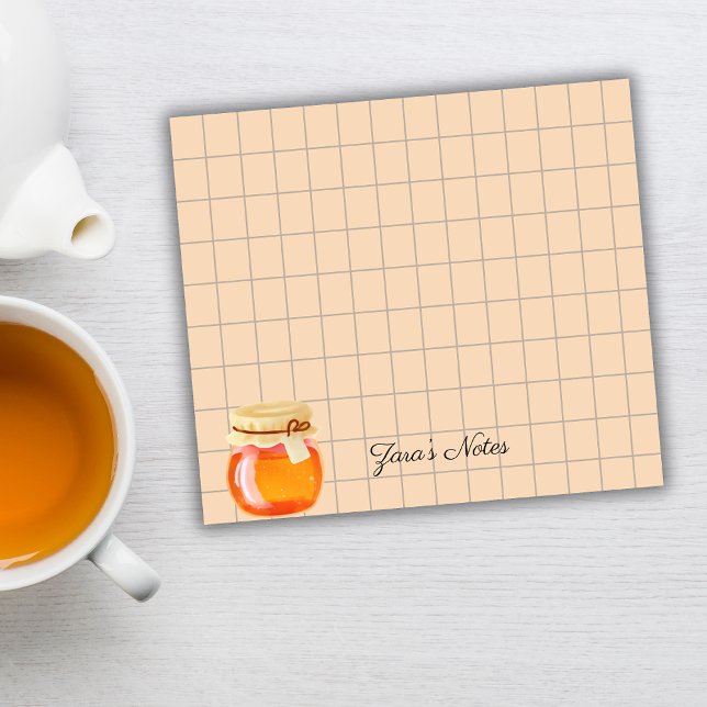 Tea Time Honey Pot Personalized Grid Sticky Notes Post-it Block (Skapare uppladdad)