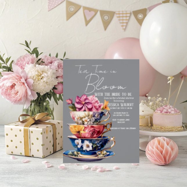 Tea Time in Bloom Bridal Shower Invitation  OSA Kort (personalize this beauty tea Time in Bloom Bridal shower invitation )