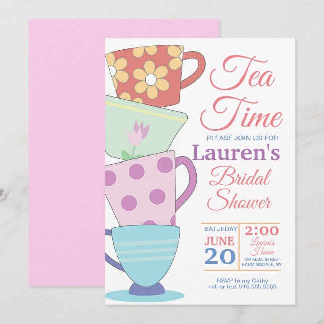 Tea Time Inbjudningskort för möhippan (Fram/baksida)