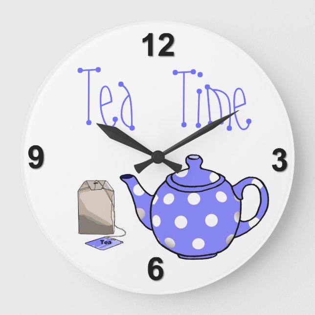 Tea Time Iris Blue & White Kitchen Stor Klocka (Framsida)