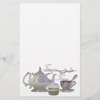 Tea Time! Lila tekanna-, tekopp- och muffinkonst Brevpapper