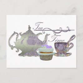 Tea Time! Lilac Tekanna, Tekopp och Cupkaka Art Vykort