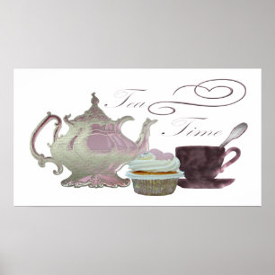 Tea time lilalax tekanna, tekopp och cuptårta Post Poster