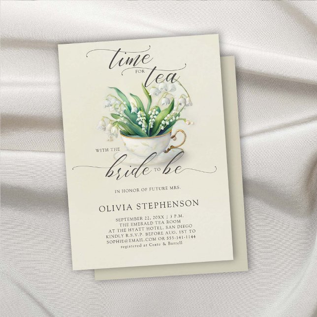 Tea Time Lily of Valley Calligraphy Möhippa Inbjudningar (bridal tea shower invitation lily of the valley floral flowers modern calligraphy elegant romantic )