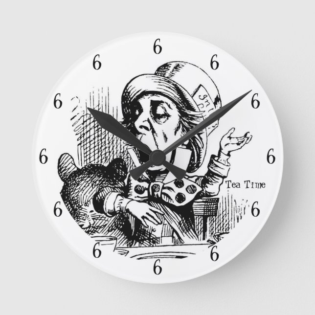 Tea Time Mad Hatter Round Clock Rund Klocka (Framsida)