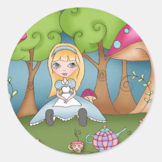 Tea Time med Alice - Stickers Runt Klistermärke