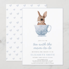 Tea Time Party Cute Bunny Blue Boy Shower Inbjudningar