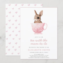 Tea Time Party Cute Bunny Rosa Girl Baby Shower