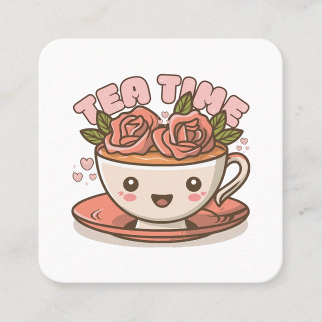 Tea Time Ro Tea Kawaii Fyrkantigt Visitkort (Framsida)