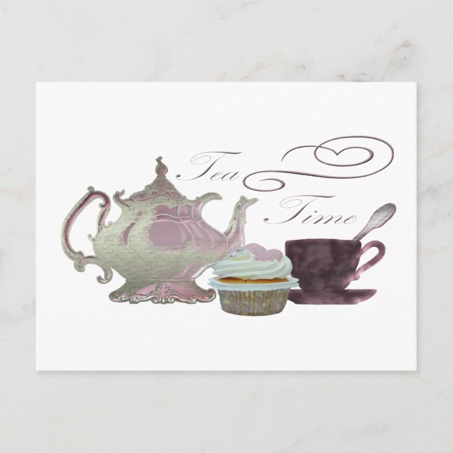 Tea Time Rosa Cuptårta Hearts Art Vykort (Framsida)