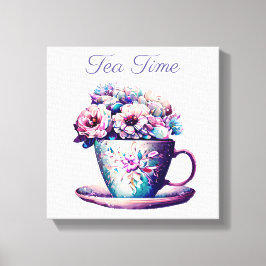 Tea Time | Söt Vintage Tea Kopp fullt Flowers Canvastryck