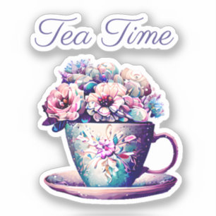 Tea Time Söt Vintage Tea Kopp fullt Flowers Klistermärken